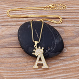 Nidin New Luxury Copper Zircon A-Z Crown Alphabet Pendant Chain Necklace Hip-Hop Style Fashion Woman Man Initial Name Jewelry