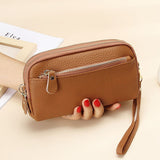 Mtcytea Genuine Leather Women Double Zip Wallet new Ladies Clutch Purse Cowhide Wristlet Bag Coin Purse Fashion Mobile Phone Bags