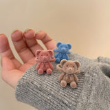 Flocking Bears Finger Ring Open Adjustable Sweet Cute Bear Rings Cartoon Index Ring Handmade Plush Bear Bowknot Jewelry Gift