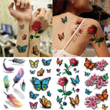 Feather Butterfly Temporary Tattoos Sticker for Women's Body Protection Tattoo 3D Rose Flower Anime Fake Stickers Waterproof