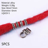 Mtcytea 5 Pcs Retro Silver Metal Hair Braid Dread Dreadlock Beard Beads Rings Tube Appro 6mm Inner Hole Jewelry 40 Style