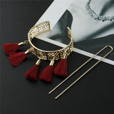 Mtcytea Vintage Hollow Out Red Tassel Hair Sticks for Women Fashion Jewelry Female Bridal Hair Accessories Boho Bun Golden Hair Pin