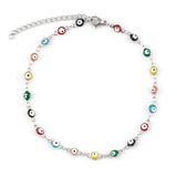 Stainless Steel Anklet Enamel Round Evil Eye Anklets Bracelets For Women Man Summer Jewelry Gifts 23cm(9") long, 1 Piece