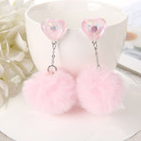 1Pair Cute Stud Earring Multicolours Resin Heart Candy Wth Puffer Ball Charms Fashion Woman Jewelry Birthday Gift