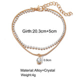 Mtcytea  Fashion Simple Double Layer Love Heart Rhinestone Anklet For Women Girl Hand-woven Adjustable Link Anklet Bracelet Beach Jewelry