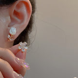 Korean Style Rose Flower Love Heart Zircon Stud Earrings For Women Elegant Butterfly Imitation Pearl Earring Party Charm Jewelry