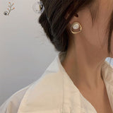 Mtcytea  Cute Pearl Studs Hoop Earrings for Women Gold Color Eardrop Minimalist Tiny Huggies Hoops Wedding Fashion Jewelry