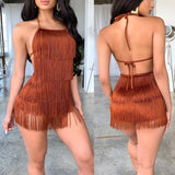 Mtcytea Yissang Tassel Summer Dresses Female Halter Backless Casual Club Mini Dress Sexy Fringe Bandage Bodycon Party Dress Vestidos