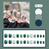 Mtcytea  24Pcs Fashion Short Round Head Fake press on Nail Cute MilkTea Color Shiny Gold Foil Blooming Gradient artificial nail with glue