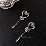 Korean Sweet Pearl Hollow Heart Drop Earrings For Women Girls Fashion Bowknot Crystal Long Pendientes Mujer Jewelry