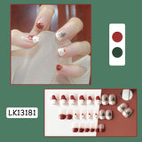 Mtcytea  24Pcs Fashion Short Round Head Fake press on Nail Cute MilkTea Color Shiny Gold Foil Blooming Gradient artificial nail with glue