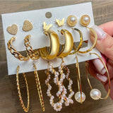 Fashion Gold Hoop Earrings Set Women Pearl Hoop Earrings Oversize Metal Circle Punk Earring Female Fashion Jewelry