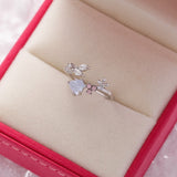 New Fashion Crystal Zircon Rings Sweet Flower Leaf Butterfly Adjustable Open Rings Female Wedding Engagement Jewelry Gift