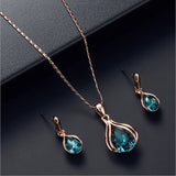 3pcs/set Jewelry Sets Women Elegant Waterdrop Rhinestone Pendant Necklace Hook Earrings Jewelry Set