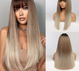 Cosplay Silver Gray Wig for Women Natural Long Silk Straight Hair Wigs With Bangs For Women Girl Heat Resistant Fiber