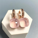 10.6mm Pomellato Nudo Earrings For Women High Quality Pink Crystal Earrings Square Candy Colors Earrings Fashion Jewelry Gift