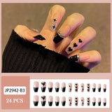 Mtcytea 24PCS Glitter Press On Nails Korean Style Heart Rhinestone Design Coffin Fake Nails Full Cover Acrylic Nails Tips for girls Gift