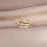 Korean hot selling fashion jewelry 14K real gold plated AAA zircon double layer adjustable ring elegant women's daily wild ring