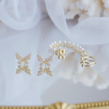 Korean Temperament Pearl Butterfly Ear Bone Clip Earrings 14k Plated Gold Bling Delite Zircon Earring Wedding Bridal Jewellery