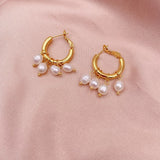 Minar Unique Design Irregular Freshwater Pearl Hoop Earrings for Women Baroque Pearls Beads Circle Statement Earring Brincos