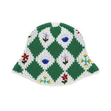 New Hand Woven Crochet Flower Bucket Hats Women Autumn Cotton Yarn Soft Fisherman Hat Lady Plaid Color Matching Beach Hats