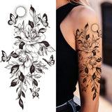 Mtcytea Death Skull Flower Temporary Tattoo For Women Girls Snake Bird Peony Tattoo Sticker Black Fake Blossom Sexy Tatoo Transfer Adult