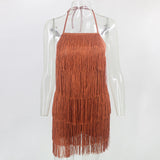 Mtcytea Yissang Tassel Summer Dresses Female Halter Backless Casual Club Mini Dress Sexy Fringe Bandage Bodycon Party Dress Vestidos