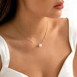 IngeSight.Z Korean Simple Single Pearl Pendant Necklace For Woman Fashion Temperament Gold Color Clavicle Chain Jewelry