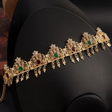 Moroccan Wedding Hair Bead Jewelry Gold Colored Crystal Tassel Headband Flower Choker Algerian Crown, Women's Gift