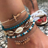 Tocona Layered Gold Color Shell Pendant Chain Ankle Bracelet Leg Foot Jewelry Boho Charm Anklets for Women Accessories Mujer