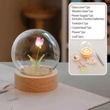 Tulips Fake Flower Mini Night Light Artificial Flowers Fake Plant Glass Bouquet Living Room Bedroom Festive Party Desktop Decor