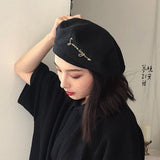 Mtcytea K97 Women Hat Beret Letter Embroidery Four Seasons Japanese British Fashion Retro  Painter Cap Wild Octagonal Hat Casual Hat