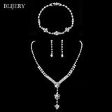 Fashion Crystal Bridal Jewelry Sets Silver Color Geometric Choker Necklace Earrings Bracelet Wedding Jewelry Sets