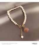 New Baroque Natural Pearl Pink Peach Pendant Bracelets For Woman Korean Fashion Jewelry Girl's Elegant and Sweet Charm Bracelet