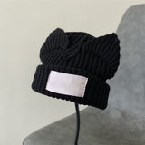 Mtcytea New Cute Women Fox Crochet Beanie Fashion Text Big Cloth Patch Winter Skullies Party Women Gift Hip-hop Knitted Hat