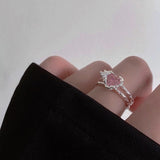 New Fashion Creative Colorful Love Heart Ring for Women's Party Birthday Silver Color Open Ring Lover Girlfriends Jewelry Gift