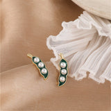 Pearl Pea Ear Nail, Fashion Earrings and Jewelry Korean for Women Creative Gold Material Green Push-back Zinc Alloy Vintage