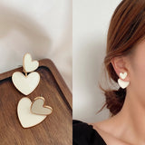 New Fashion Korean Drop Earrings For Women White Enamel Double Heart Korean Jewelry Female Earring Girls Gift