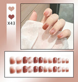 Mtcytea 24Pcs/Box Sweet Short Round/Square Head False Nail Art Full Cover Detachable Artificial Fake Nails Ballerina Press on Nails Tips