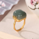 QMCOCO Silver Color Retro Design Square Stone Ring Fashion Geometric Woman Ring Chinese Style Open Adjustable Ring