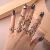 Vintage Silver Plated Cross Ring for Women Gothic Punk Steampunk Crying Face Butterfly Frog Ring Sets Party Fashion Jewelry