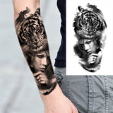 Black Forest Tattoo Sticker For Men Women Children Tiger Wolf Death Skull Temporary Tattoo Fake Henna Skeleton King Animal Tatoo