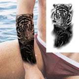 Black Forest Tattoo Sticker For Men Women Children Tiger Wolf Death Skull Temporary Tattoo Fake Henna Skeleton King Animal Tatoo