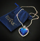 Titanic Heart of Ocean Necklaces for Women Peach Heart Blue Crystal Zircon Bracelets and Necklaces Jewelry Sets with Velvet Bags