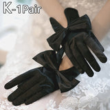 Short White Wedding Bride Gloves Sweet Lace Imitation Pearls Bowknot Gloves Women Girls Black Party Dress Clothing Accessories