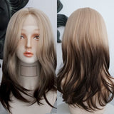 LANLAN Synthetic Pink Gradient Brown Front Lace Long Straight Wig Cosplay Everyday Party Lolita Lace Wig For Women