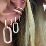 geoemtric dangling charm earring rose gold silver color iced out 5A cz link chain drop earring for women