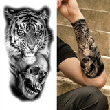 Black Forest Tattoo Sticker For Men Women Children Tiger Wolf Death Skull Temporary Tattoo Fake Henna Skeleton King Animal Tatoo