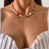 Boho Colorful Handmade Beaded Short Collar Clavicle Chain Imitation Pearl Necklace for Men Women Girls New Korean Jewelry