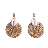 Korean Style Fashion Handmade Natural Shell Rattan Drop Earrings For Women Boho Geometric Hanging Earring Party